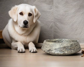 Natural dark bronze-silver, travertine bowl for dog feeding, bowl for fruit-vegatable serving or home decoration, round travertine bowl