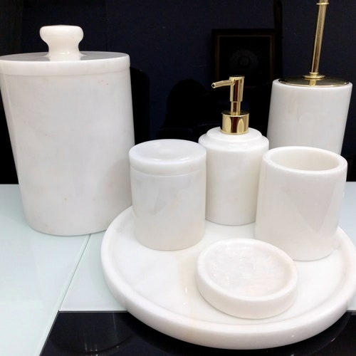 Natural Marble Bathroom Set 7 Pieces Pure White Marble Bath Etsy