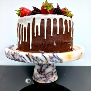 10 "(25 cm) Marmor Tortenplatte, Sockel Servierplatte, natürlicher Calacatta Marmor, Kuchenplatte, Hausgeschenke, Geschenke für sie