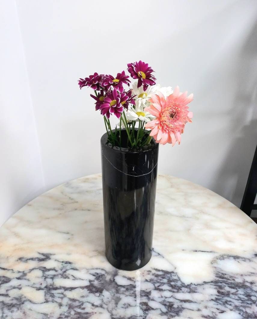 Black Alexandrette Marble Cylinder Vase - Modern Home Decor