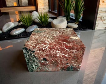 Large Rosso Levanto Marble Coffee Table: 25"- 30"- 35" Rectangular Prism middle table