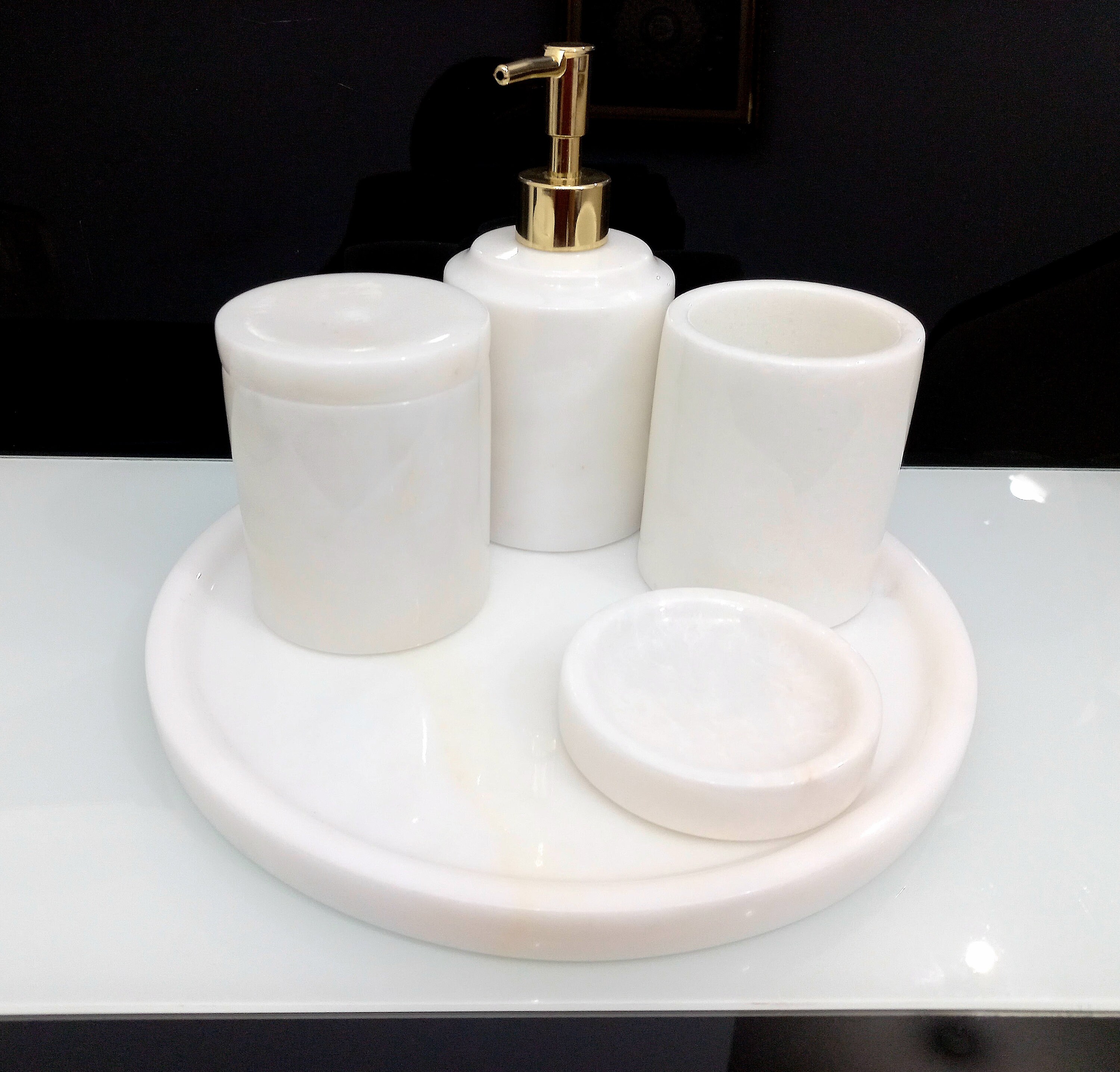 Natural Marble Bathroom Set 7 Pieces Pure White Marble Bath Etsy