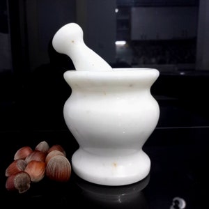 Natürlicher Marmormörser und Stößel, 3,5 "Breite, cremefarbener und milchweißer türkischer Marmor, Küchen- und Wohngeschenke, Geschenke für sie