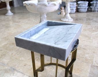 Natural Bianco Gray Marble Sink: Rectangular Bath & Powder Room Basin