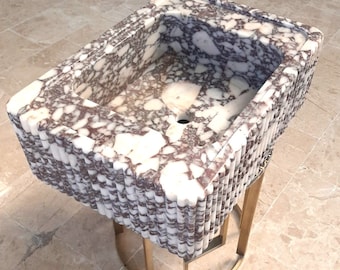 Calacatta Viola Marble Sink: Custom Fluted Design, Vertical Rods
