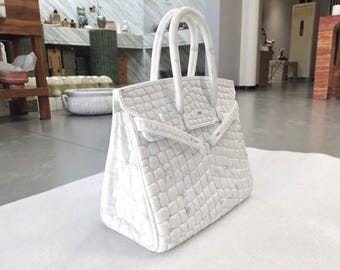 Elegant Carrara Marble Handbag: Decorative Natural White Italy Marble Accessory