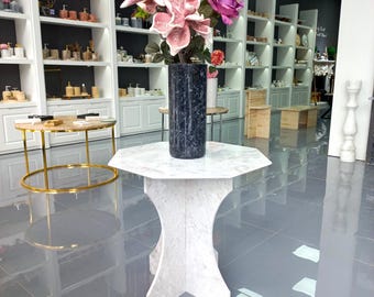 White Dolomite Marble Coffee Table: Polygon Living Room End Table