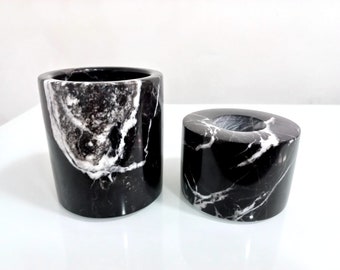 Marble candle holder set, 2 pieces, natural taurus black marble, decorative candle cups, home gifts, gifts for mom, gifts for her