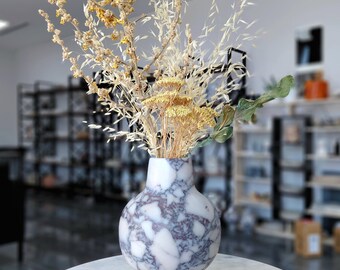 カラカッタ・ヴィオラ大理石の花瓶：大型丸型ポットベリー花瓶、高さ10