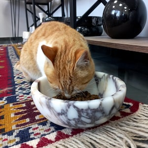 Marble cat feeding bowl, natural calacatta viola marble, pet feeding bowl, dog feeding bowl, gifts for her