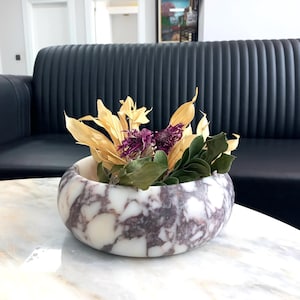 9 "(23 cm) Marmor Blumenschale, natürliche Calacatta Viola Marmorplatte, runde und ästhetisch geformte Dekorationsschale, Hausgeschenke, Geschenke für sie