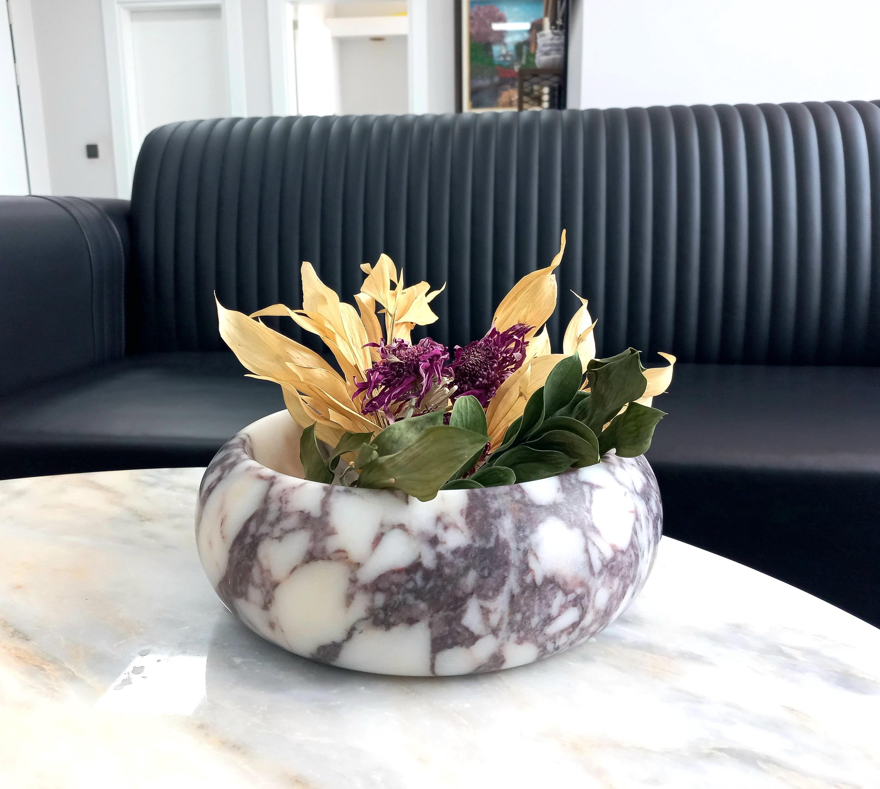 9" (23 cm) Marble flower bowl, Natural Calacatta Viola marble platter, round and aesthetic shaped decoration bowl, home gifts, gifts for her