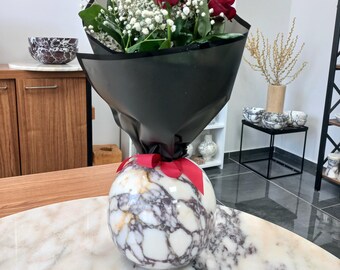 Planet Vase; Spherical Marble Vase, Natural Calacatta Viola