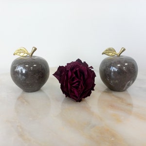 Decorative marble apples, a set of 2, dark gray apples with gold colored leaves, home gifts, mom gifts
