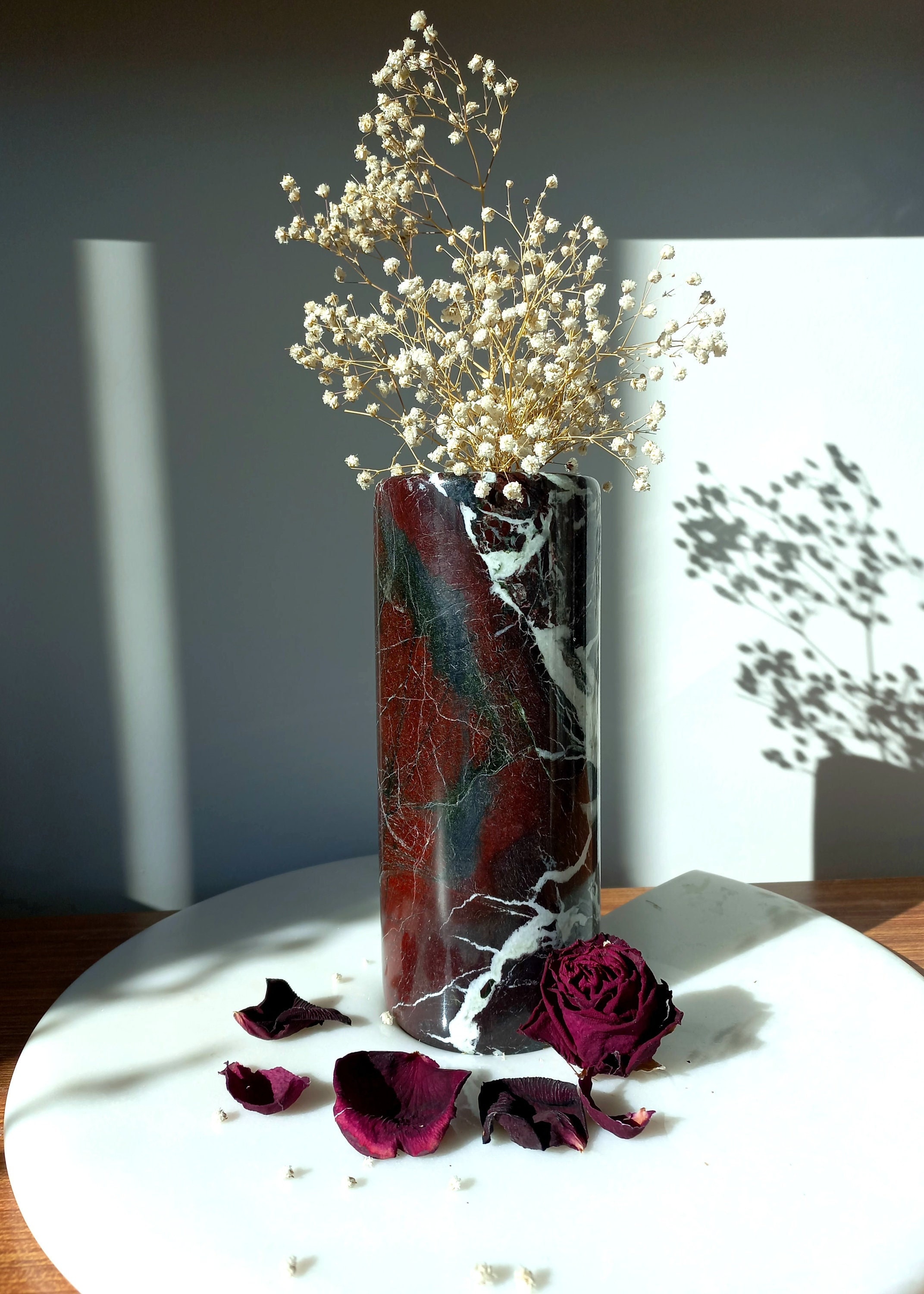 Rosso Levanto 大理石の花瓶: 8 インチ (20 cm) シリンダー花瓶 - Etsy