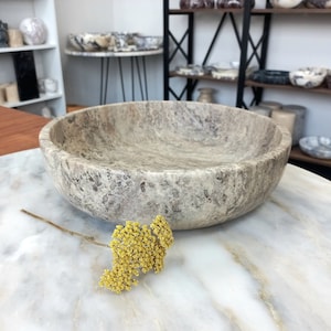 Natural dark bronze-silver, travertine bowl for fruit-vegatable serving or home decoration, round travertine bowl, gifts for her