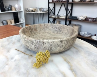 Natural dark bronze-silver, travertine bowl for fruit-vegatable serving or home decoration, round travertine bowl, gifts for her