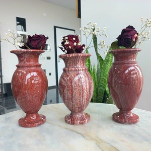 Veined Red Onyx Vase: Turkish Marble Home Decor (7 inch)