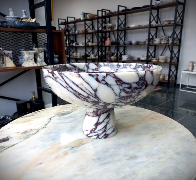 12 (30 cm) large marble serving bowl, natural calacatta viola marble, pedestal serving bowl, curved bowl, home gifts, gifts for her