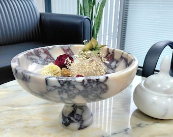 Calacatta Viola Marble Bowl: 12" (30 cm) Pedestal Flower Decoration Bowl