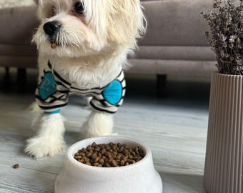 White Marble Pet Feeding Bowl: Minimalist Cat/Dog Bowl