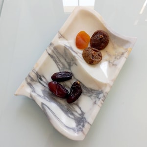 8&quot; marble platter, natural violet marble serving platter, two compartment plate, calacatta viola, home gifts, kitchen gifts, gifts for her