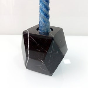 Black Veined Marble Candle Holder: Faceted Octahedron, Modern Home Decor