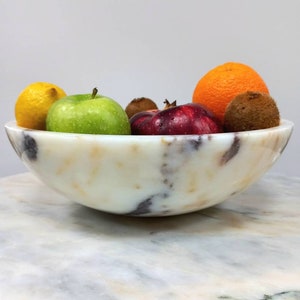 30 cm (12&quot;) wide large marble serving bowl, natural calacatta viola-ivory white marble, curved serving bowl, kitchen gifts, gifts for her