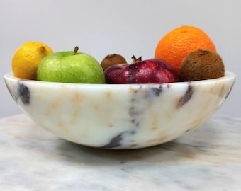 30 cm (12") wide large marble serving bowl, natural calacatta viola-ivory white marble, curved serving bowl, kitchen gifts, gifts for her