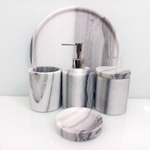 Ensemble de salle de bain en marbre naturel, 5 pièces, ensemble de bain traditionnel en marbre gris rayé hammam turc, cadeaux pour la maison, cadeaux pour elle