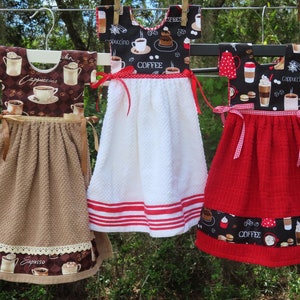 Oven Door Towel ~ Dish Towel Dress ~ Hanging Kitchen Towel ~ Coffee Theme ~ Kitchen Decor