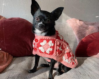 Handmade Crochet Granny Square Pet Jacket - 70s Retro Style