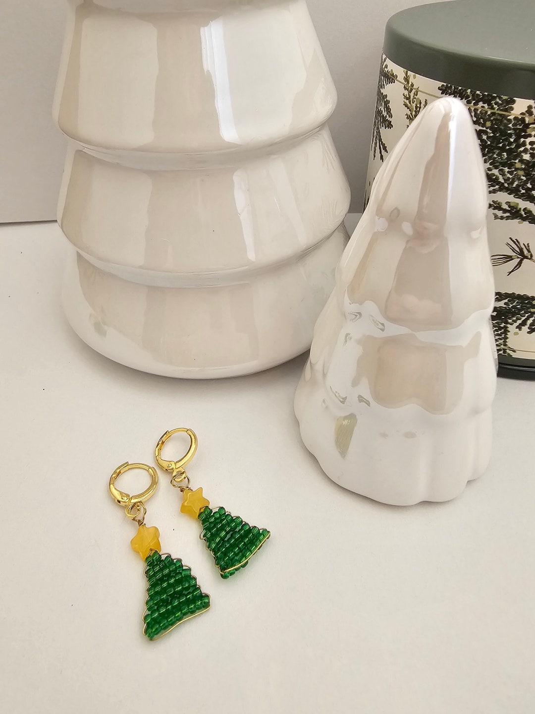 Beaded Seed Bead Christmas Tree Earrings Etsy