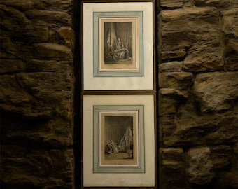 Pair of hand colored French engravings dated 1774,  7.75x8 in. dated Pierre Maleurve after an original design by Sigmund Freudenberger