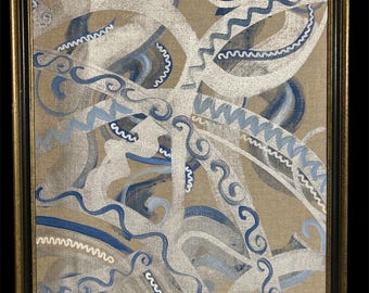 Abstract expressionist signed painting 21.5x17 inches framed size