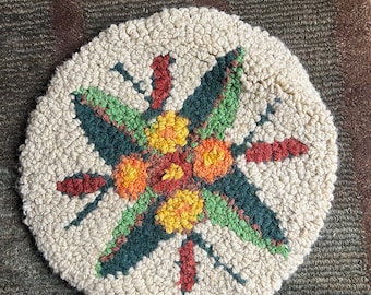 Funda de silla circular vintage de lana tejida a mano, 38 cm de ancho.