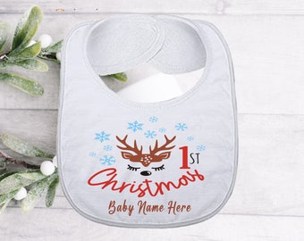 Christmas bib, girl and Newborn bib gift, New year baby bib with name gift custom baby accessories gift for Christmas and all occasio