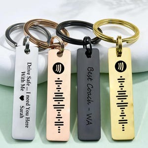 Custom Music Keychain — Engraved Spotify Code with Personalized Text, Gift for Lovers or Friends