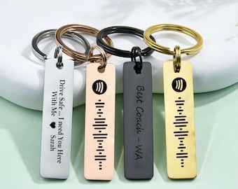 Custom Music Keychain — Engraved Spotify Code with Personalized Text, Gift for Lovers or Friends