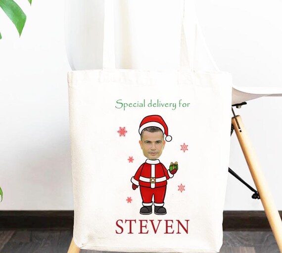Personalisierter Weihnachts-Geschenksack – Mit Foto & Text, Leinen, Kordelzug, 65x48 Cm