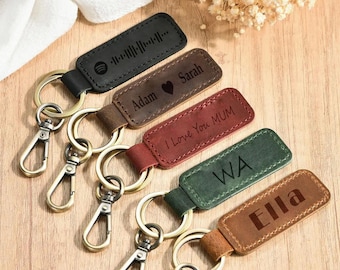 Custom Leather Keychain Personalized Name, Initials, Date Gift, Husband, Dad, Son, Men and Women