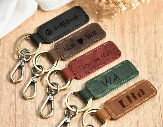 Custom Leather Keychain Personalized Name, Initials, Date Gift, Husband, Dad, Son, Men and Women