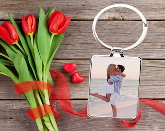 Personalised custom photo Keyring/keychain engraved Wedding gift for husband anniversary, Birthday gift for him, Boyfriend couple.