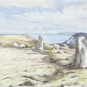 Meini Hirion (also known as Druids&#39; Circle) blank card - Bronze Age stone circle above Penmaenmawr - Carneddau mountain range, Snowdonia