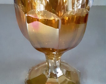Vintage Imperial Light Iridescent Marigold Carnival Glass Goblet  12oz.  6"
