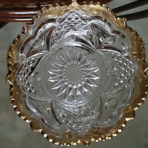 Antique Master Gold Rim Berry Bowl Tarentum Glass Co aka Heart with Thumbprint 1900's
