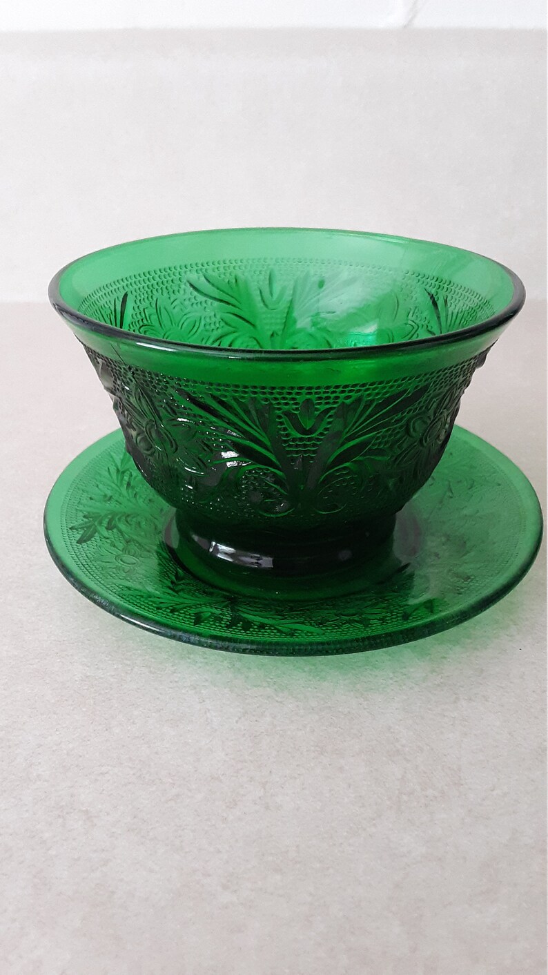 Vintage Anchor Hocking Sandwich Glass Forest Green Oatmeal / Etsy