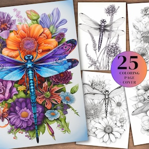 25 Drafonfly Coloring Page Book, Fantasy Coloring Book, Adult coloring book, Grayscale Coloring Page, PDF & JPG Insect Coloring page.