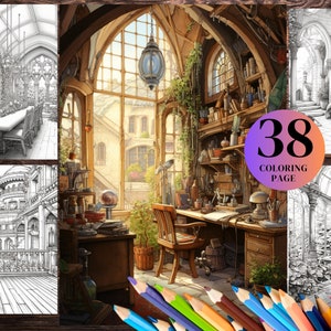 Greyscale House Interior Coloring Book: 20 JPG + PDF (A4)