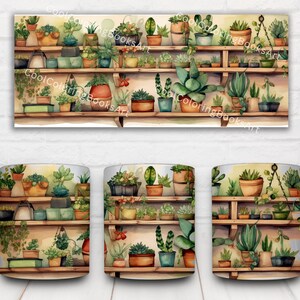Diseño de envoltorio para taza con diseño de planta en 3D: Regalo para amantes de la jardinería (Descarga digital PNG)
